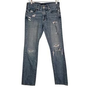 Abercrombie & Fitch Mens Loose Skinny Jean Distressed Destroyed 28x30 Blue Denim